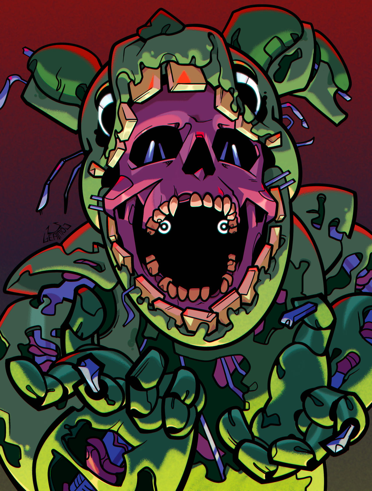 Decaying Green Animatronic – Creepy Robot Horror Digital Art Download