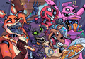 Animatronic Pizza Party – Colorful Cartoon Horror Digital Art Download