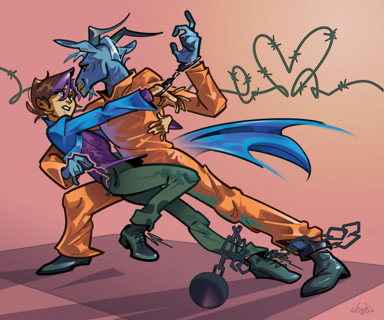 Chained Beast Escape – Dark Cartoon Action Digital Art Download