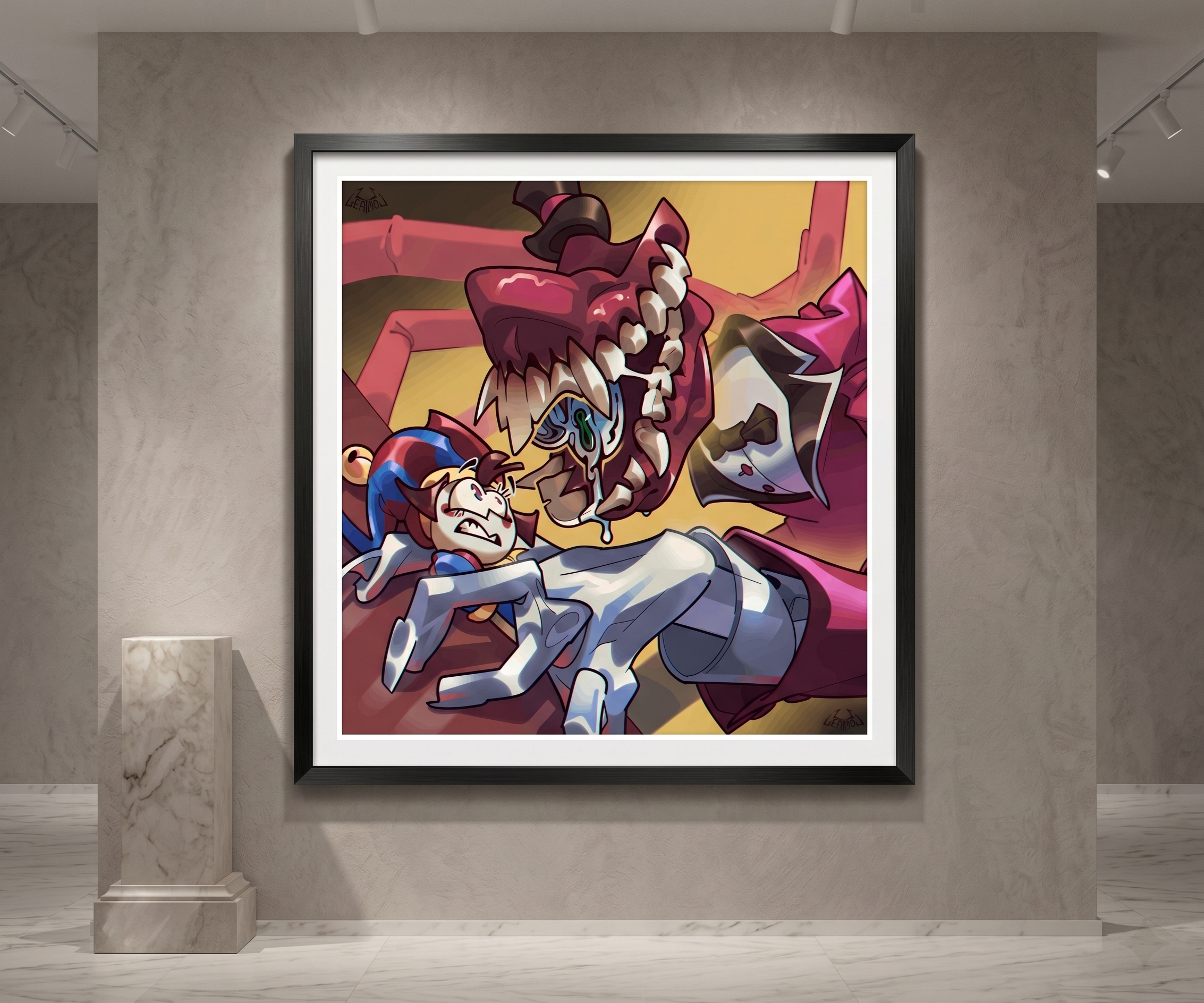 Jester vs Nightmare Poster – Dark Fantasy Monster Wall Art | Creepy Cartoon Horror Print