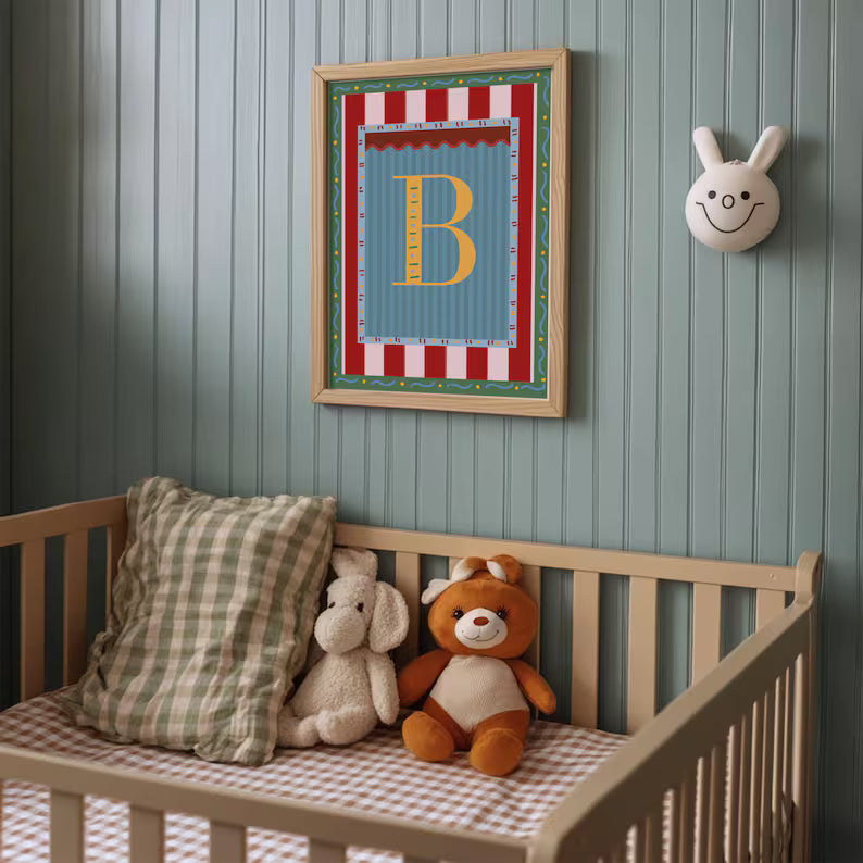 Striped Circus Letter Wall Art | Personalised Letter Print | A5 A4 A3 | Personalized Gift