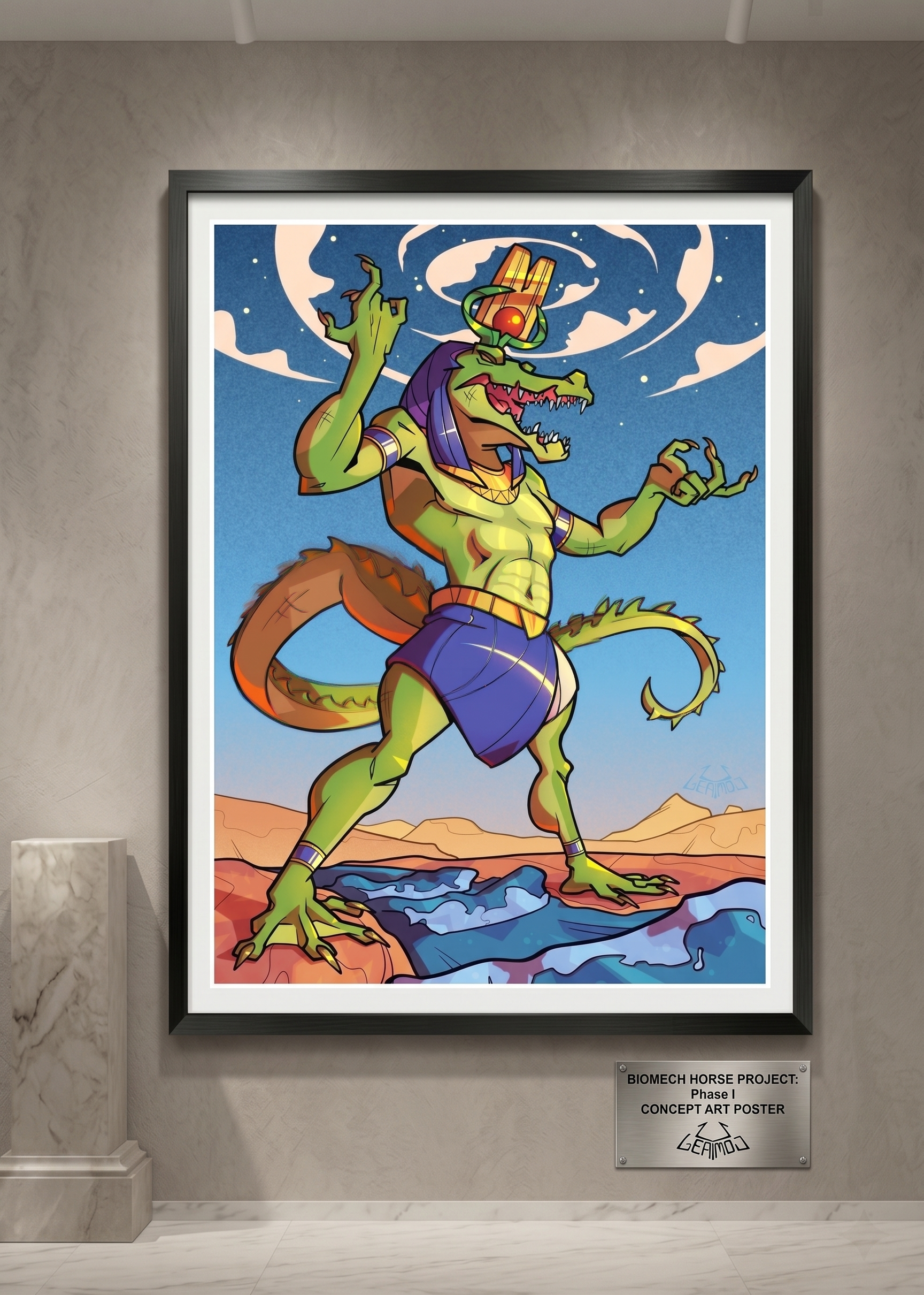 Ancient Crocodile God Poster – Egyptian Reptile Warrior Wall Art | Mythology Fantasy Decor
